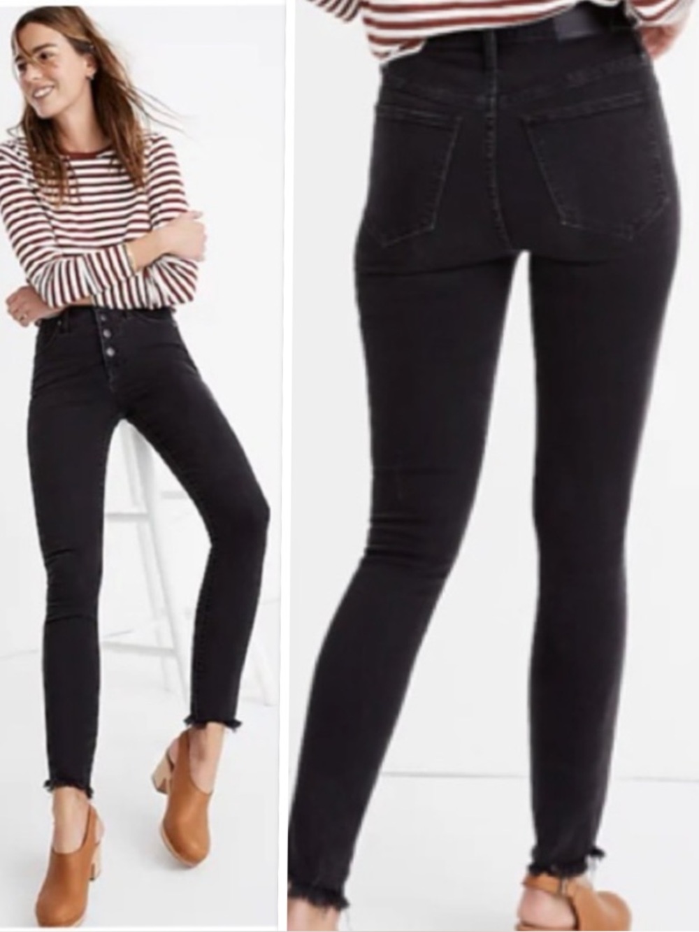 Madewell 10" High-Rise Skinny Jeans in Berkeley Black: Button-Through Edition